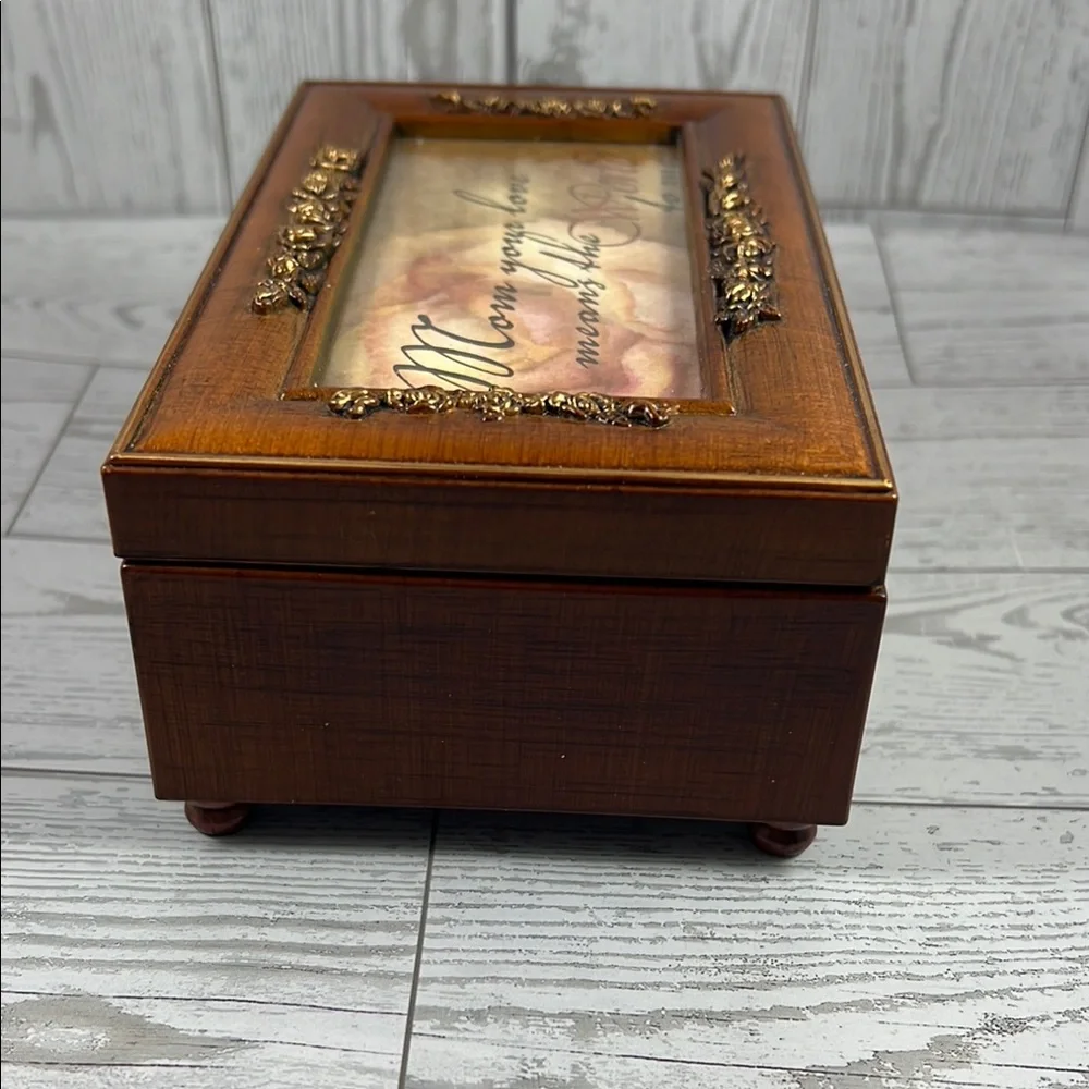 Vintage Wooden Musical Jewelry Box w/Gold Accents - Plays Wind Beneath My Wings